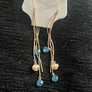 Gold plated Elegant Gold and Blue Dangle Earrings